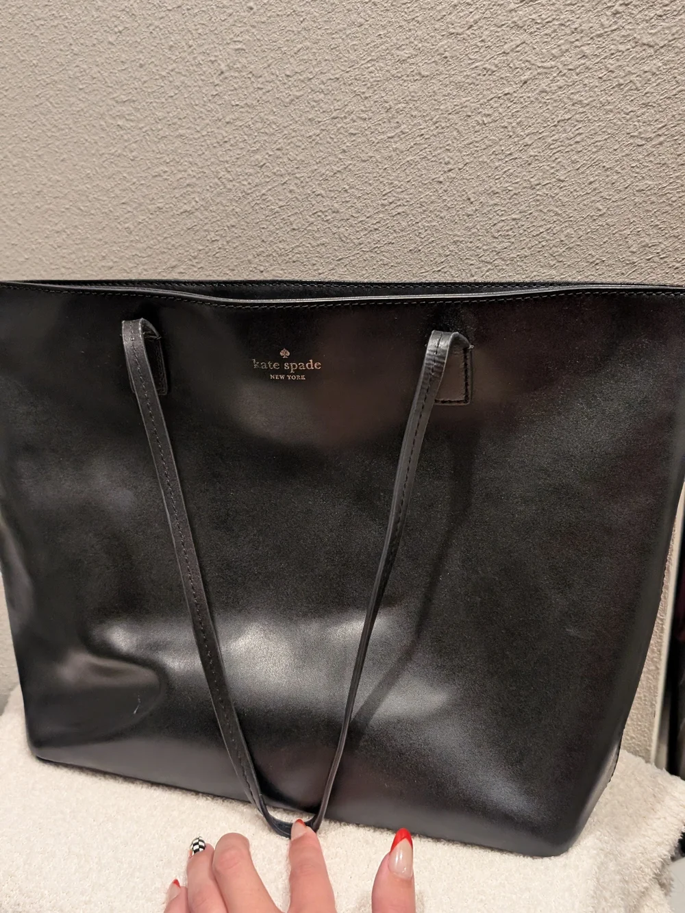 kate spade Black Leather Tote with Gold Logo